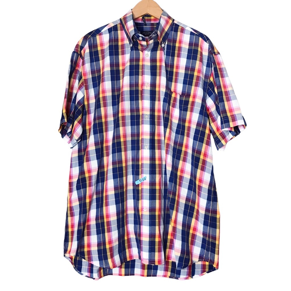 Paul & Shark Yachting Short Sleeve Button Down Plaid Shirt Cotton Men’s XL 44